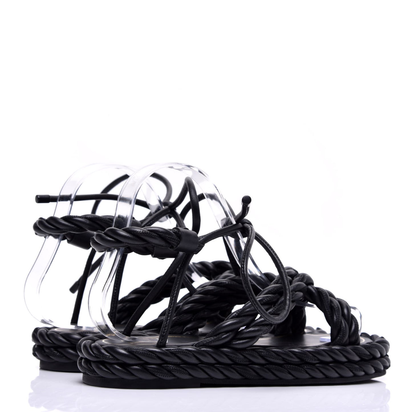 Nappa Crisscross Rope Ankle Strap Sandals 35 Black