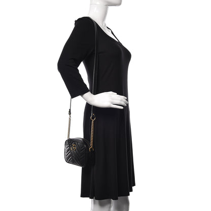 Gucci Calfskin Matelasse Mini GG Marmont Chain Shoulder Bag Black 2 of 9