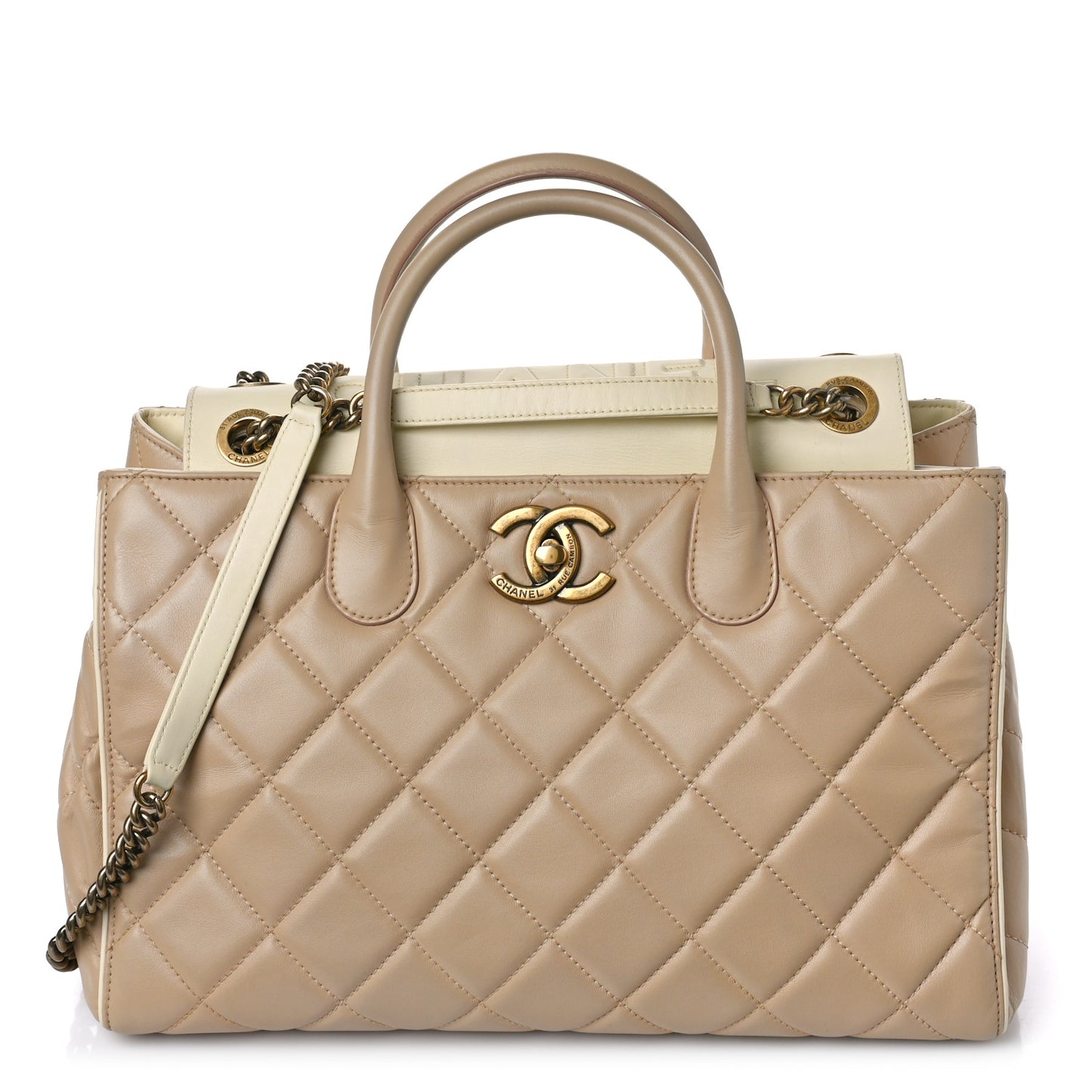 Lambskin Quilted Small Portobello Tote Beige