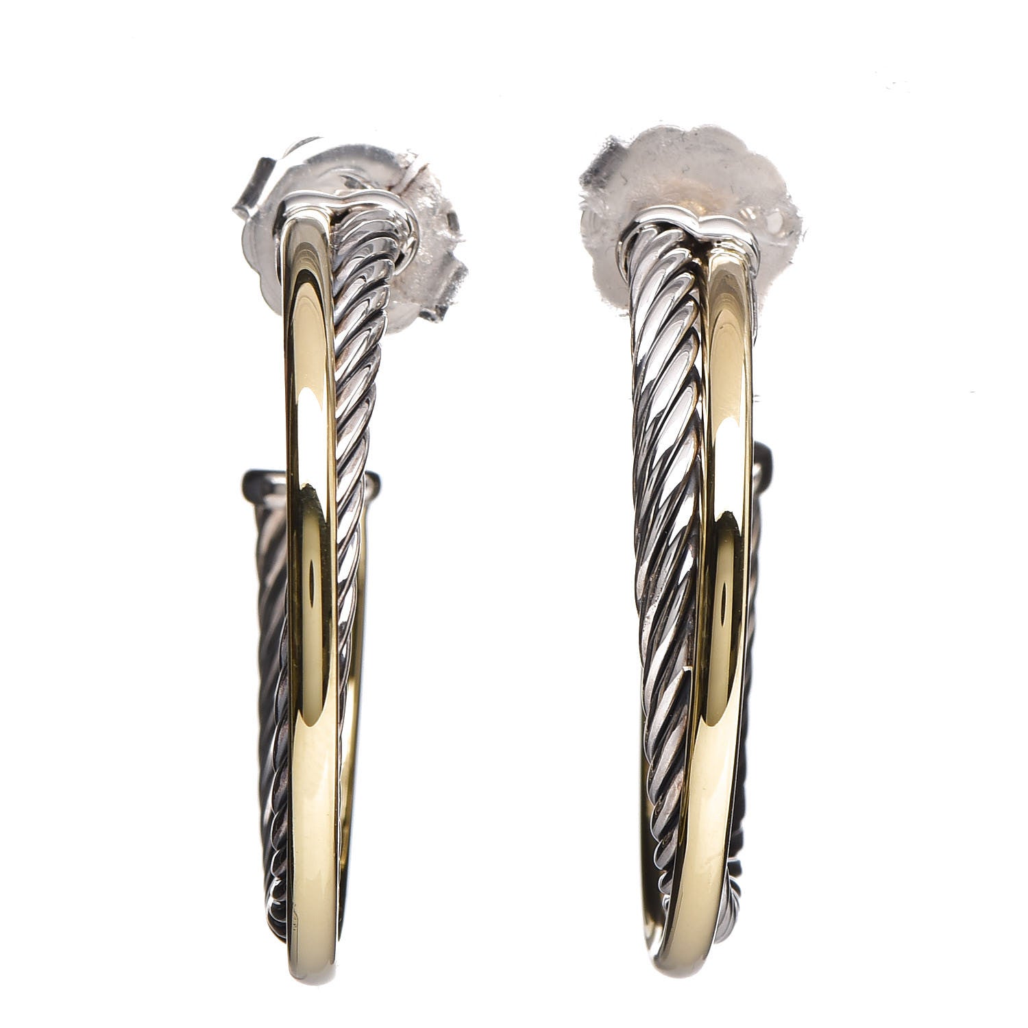 David Yurman Sterling Silver 18K Yellow Gold 31mm Crossover Cable Hoop Earrings 1 of 5