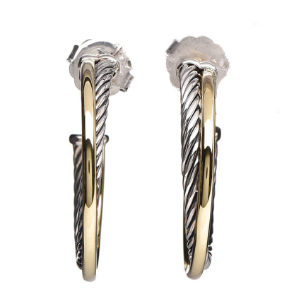David Yurman Sterling Silver 18K Yellow Gold 31mm Crossover Cable Hoop Earrings 1 of 5