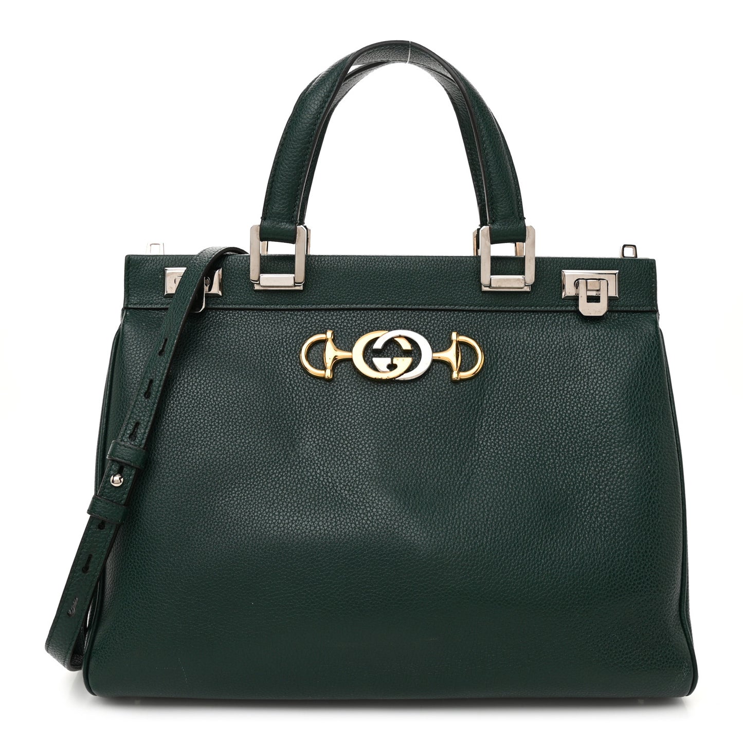 Grainy Calfskin Medium Zumi Top Handle Bag Vintage Green