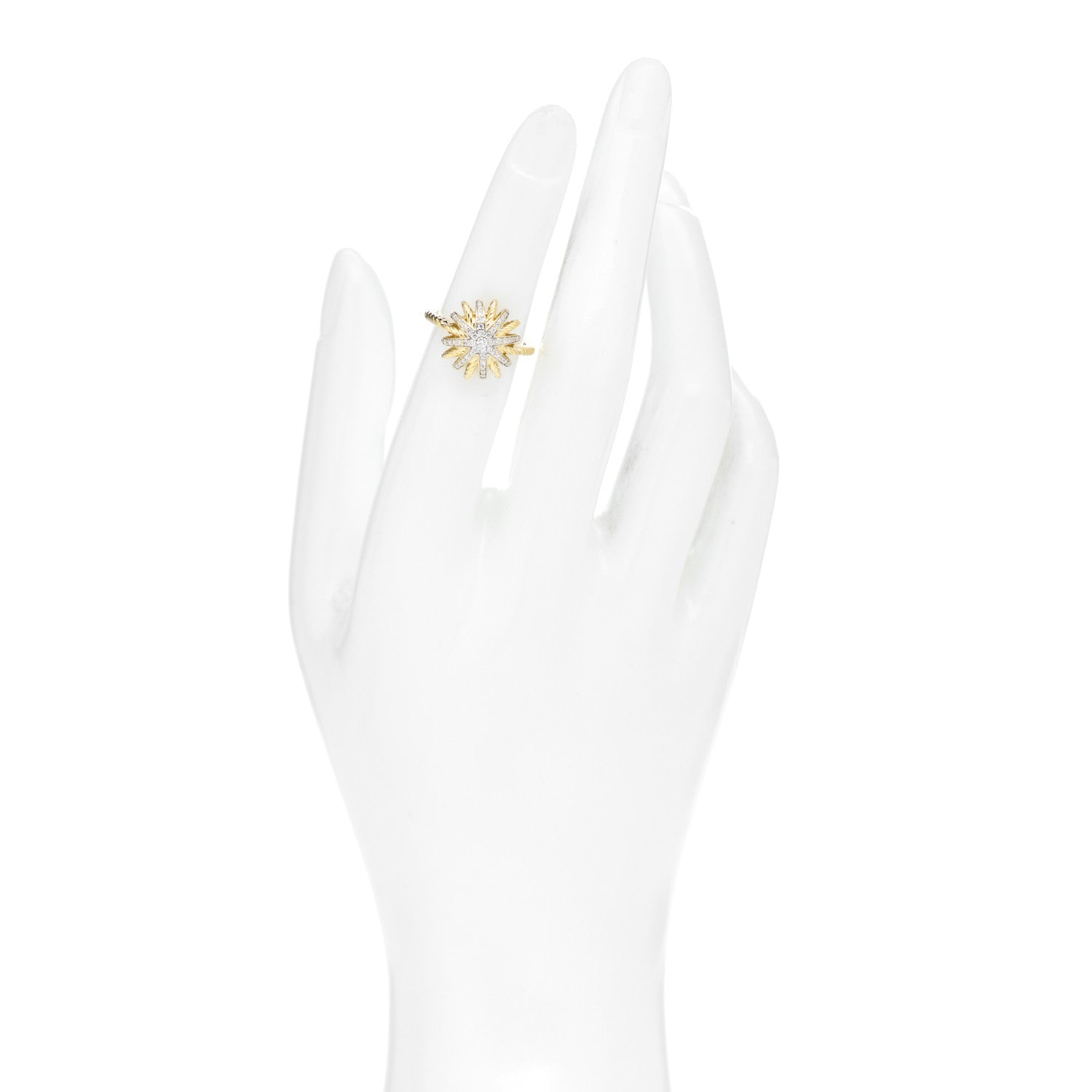 David Yurman 18K Yellow Gold Diamond 14mm Starburst Ring 49 4.75 2 of 5