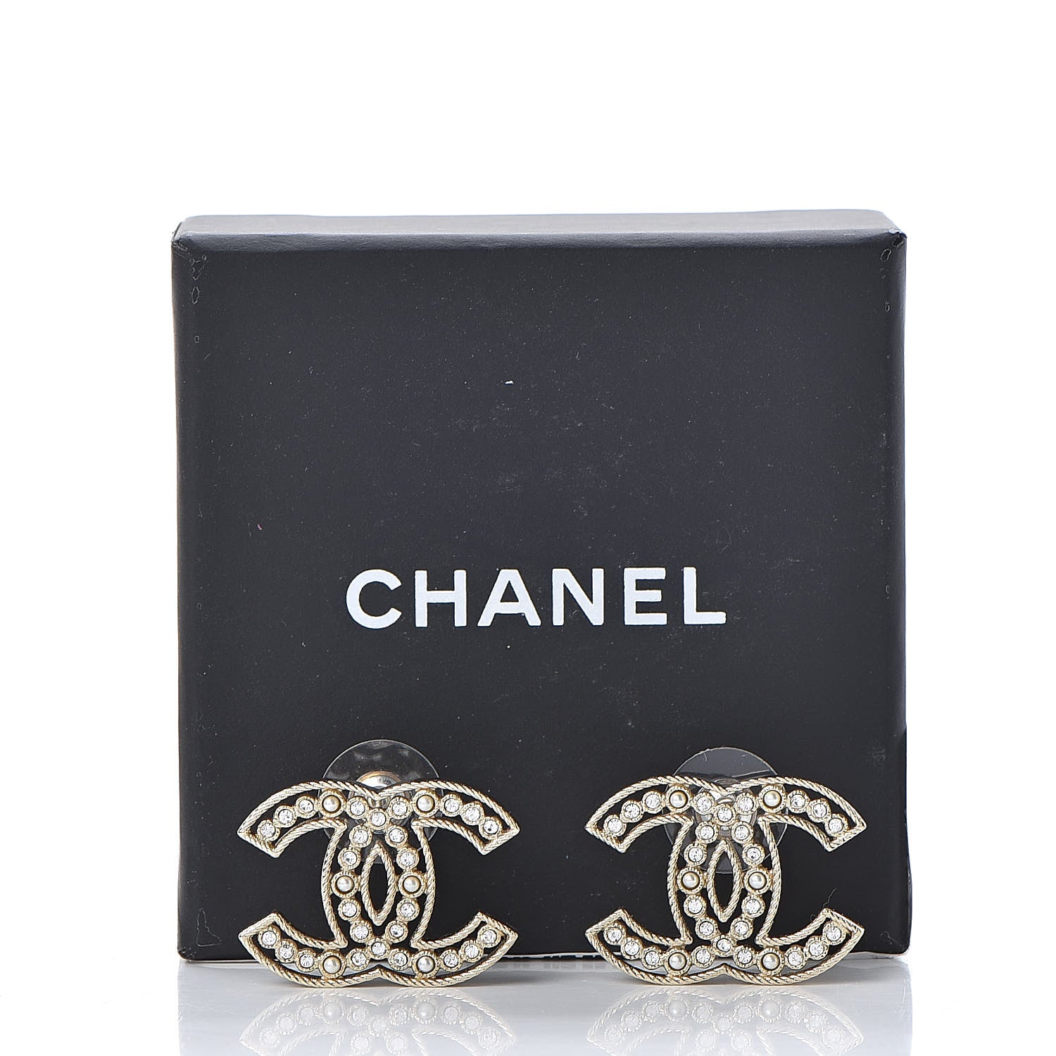 Chanel Pearl Crystal Sparkling Pearls CC Earrings Light Gold 5 of 5