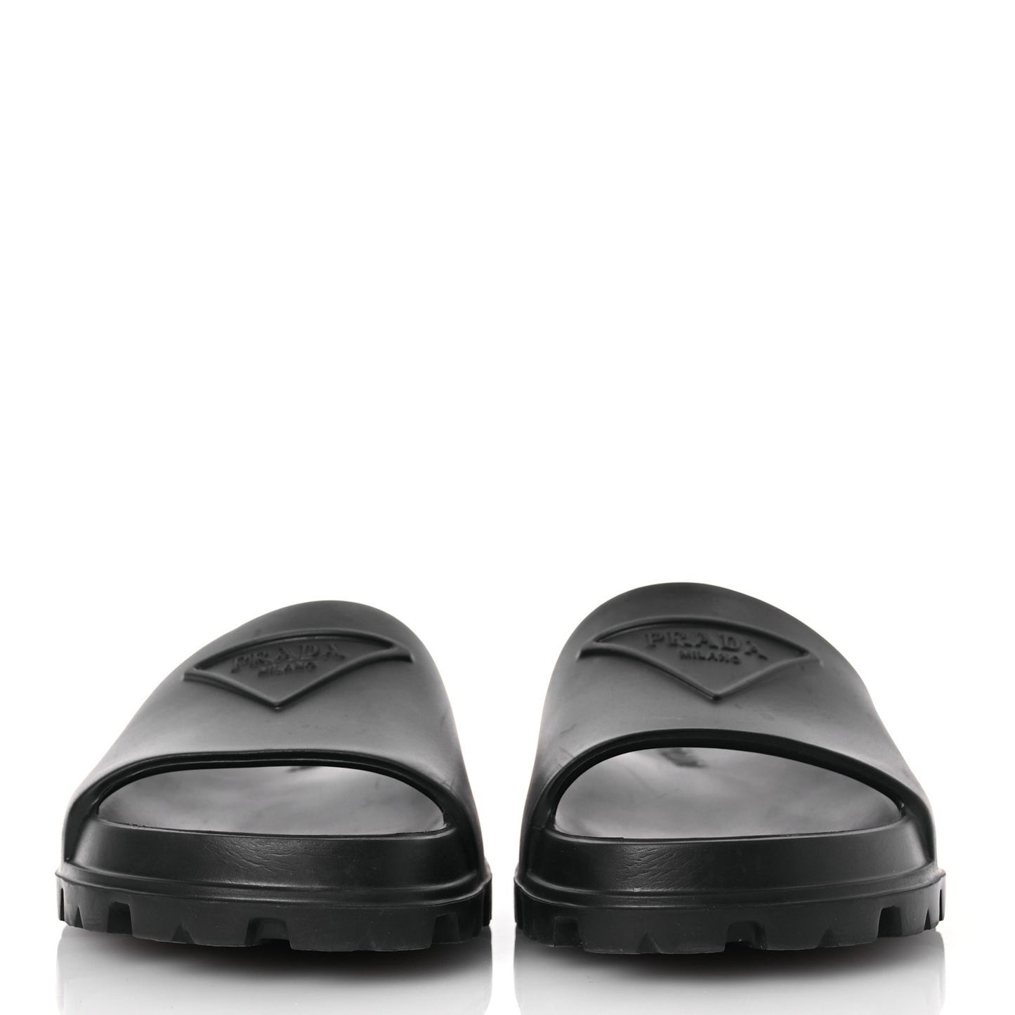 EVA Rubber Triangle Logo Embossed Womens Lug Sole 20mm Slide Sandals 38 Black