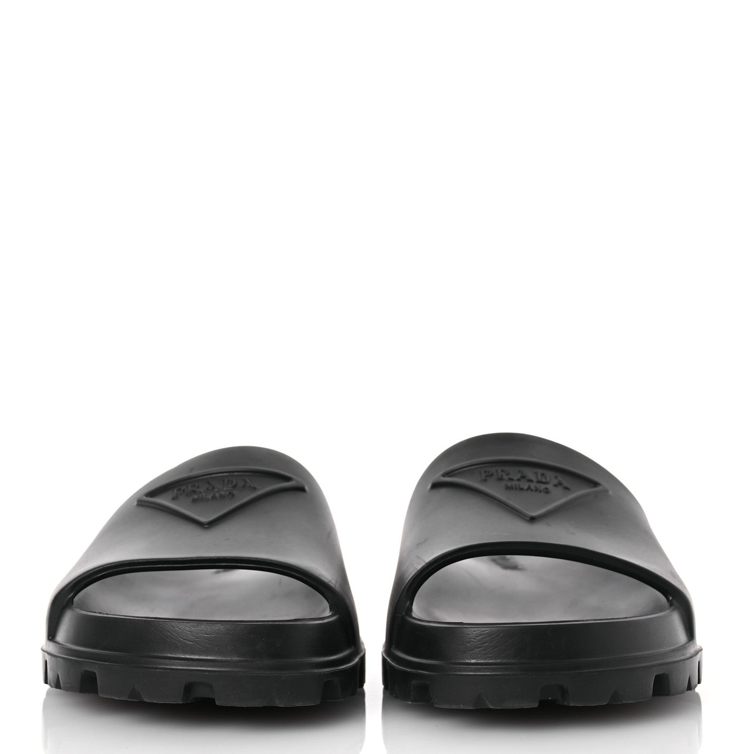 Prada EVA Rubber Triangle Logo Embossed Womens Lug Sole 20mm Slide Sandals 38 Black 2 of 11