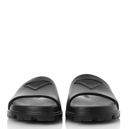 Prada EVA Rubber Triangle Logo Embossed Womens Lug Sole 20mm Slide Sandals 38 Black 2 of 11
