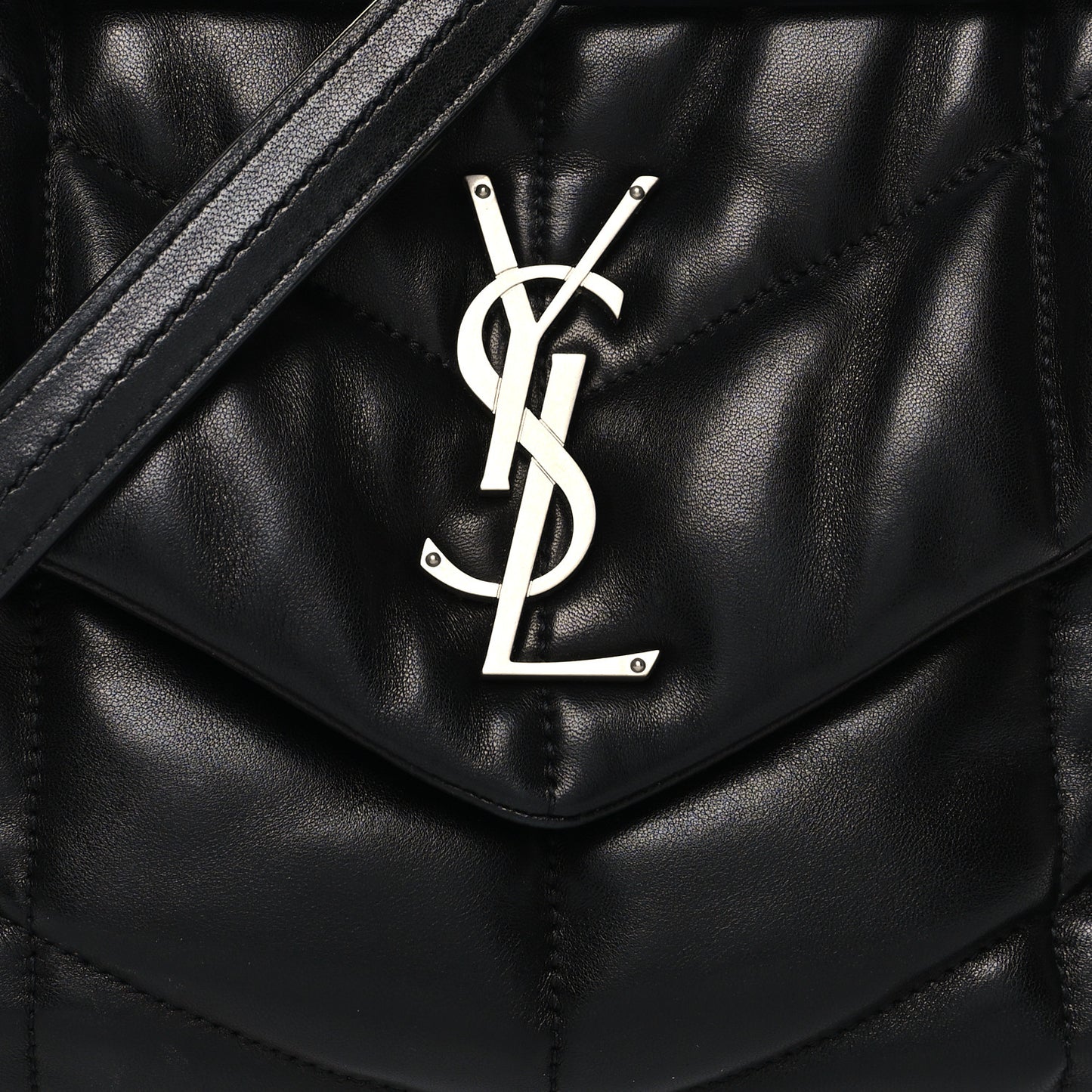 Lambskin Quilted Small Loulou Puffer Monogram Chain Satchel Black