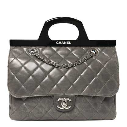 Chanel Glazed Calfskin Quilted Large CC Delivery Tote Grey 1 of 10