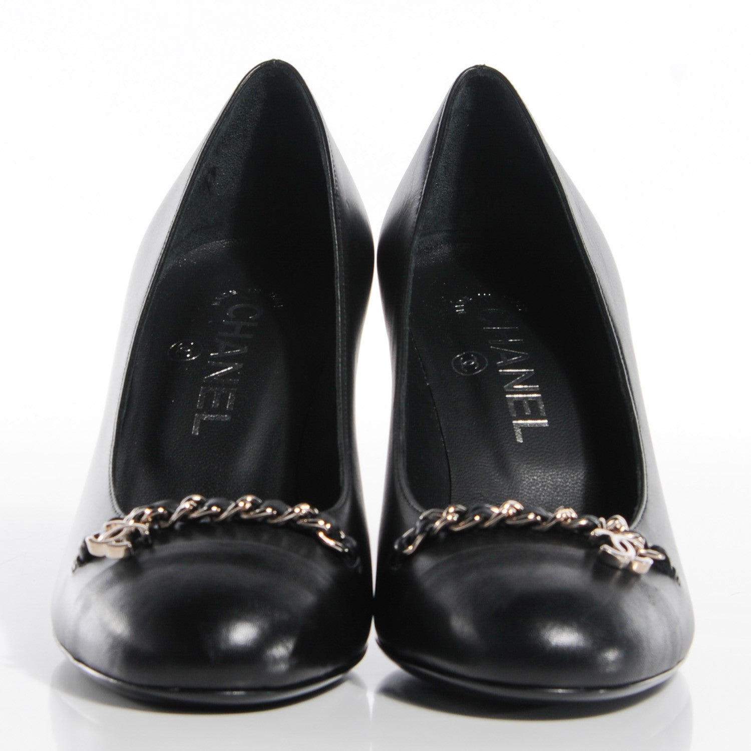 Chanel Lambskin Chain Cap Toe Pumps 37 Black 2 of 7