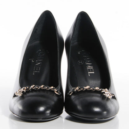 Chanel Lambskin Chain Cap Toe Pumps 37 Black 2 of 7
