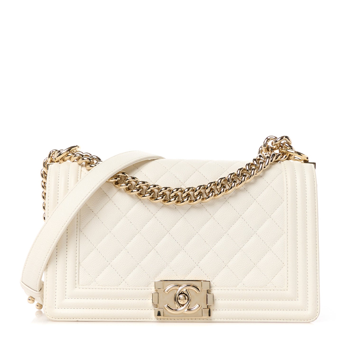 Caviar Quilted Medium Boy Flap White