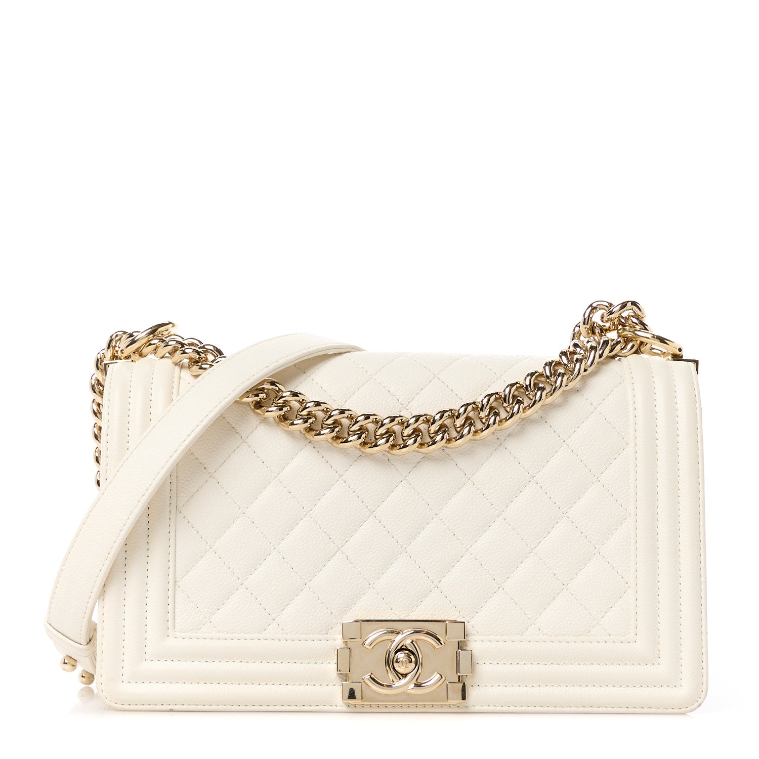 Chanel Caviar Quilted Medium Boy Flap White 1 of 12