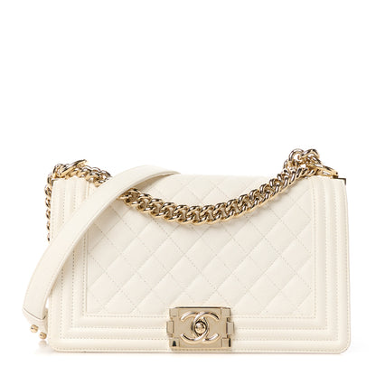 Chanel Caviar Quilted Medium Boy Flap White 1 of 12