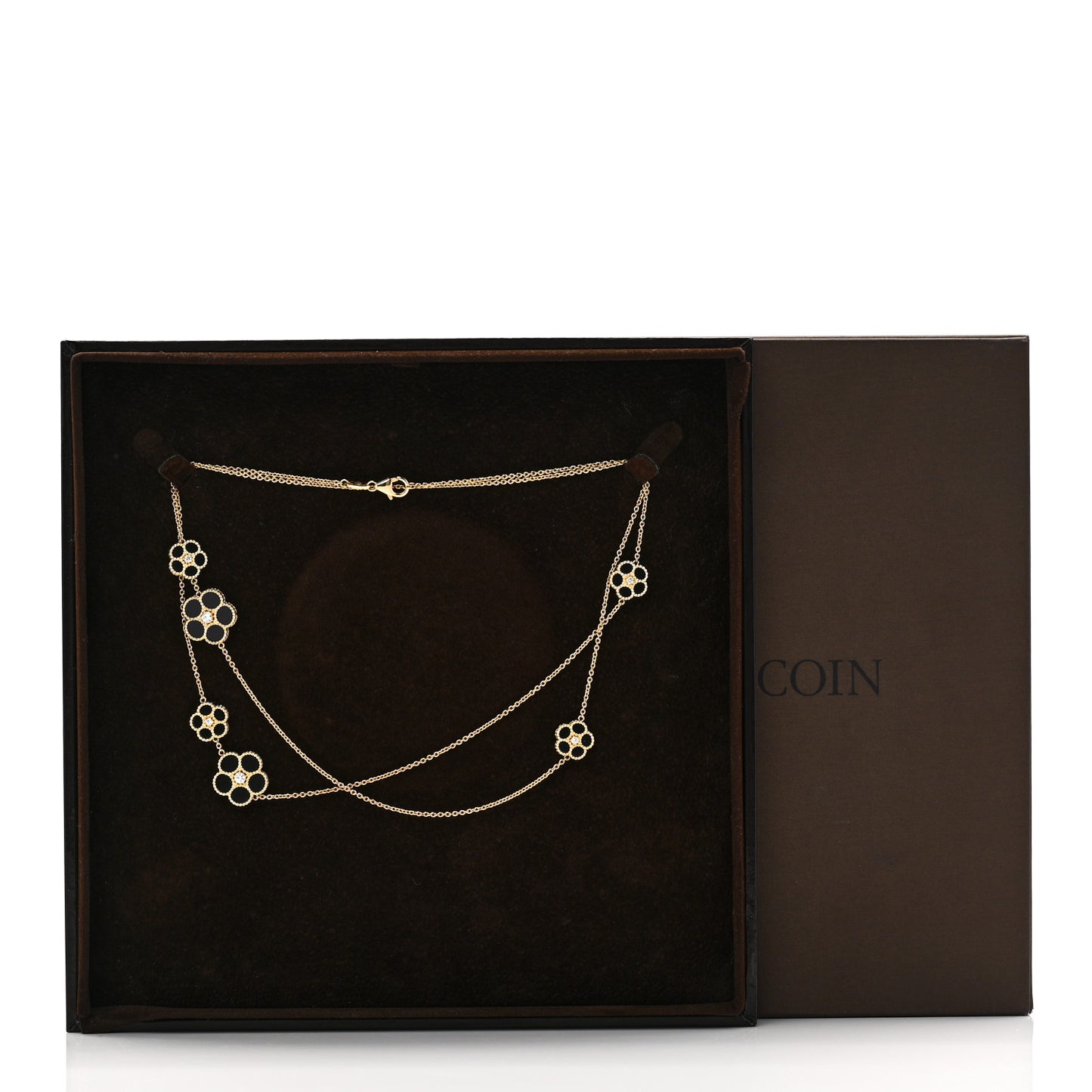 18K Yellow Gold Diamond Black Onyx Daisy Station Necklace