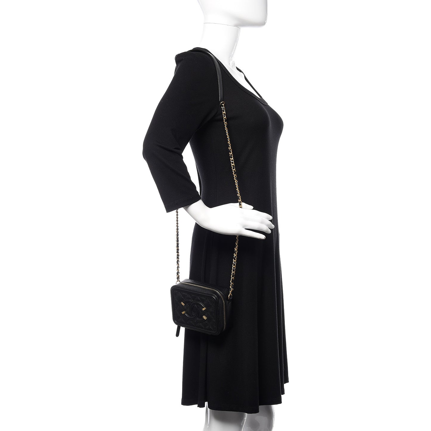 Caviar Quilted CC Filigree Vanity Clutch With Chain Black
