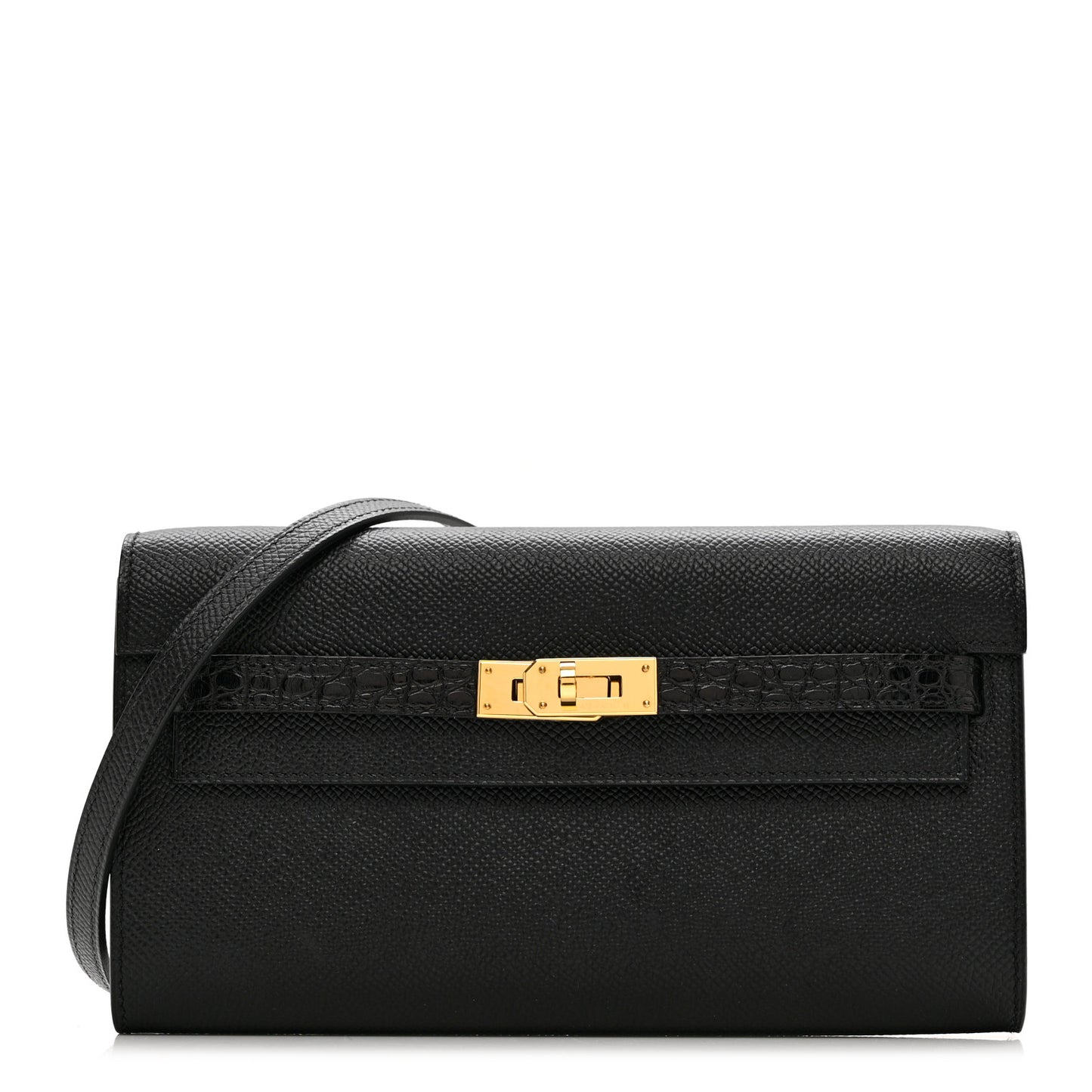 Epsom Shiny Alligator Touch Kelly Wallet To Go Black