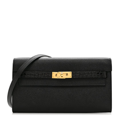 Hermes Epsom Shiny Alligator Touch Kelly Wallet To Go Black 1 of 7