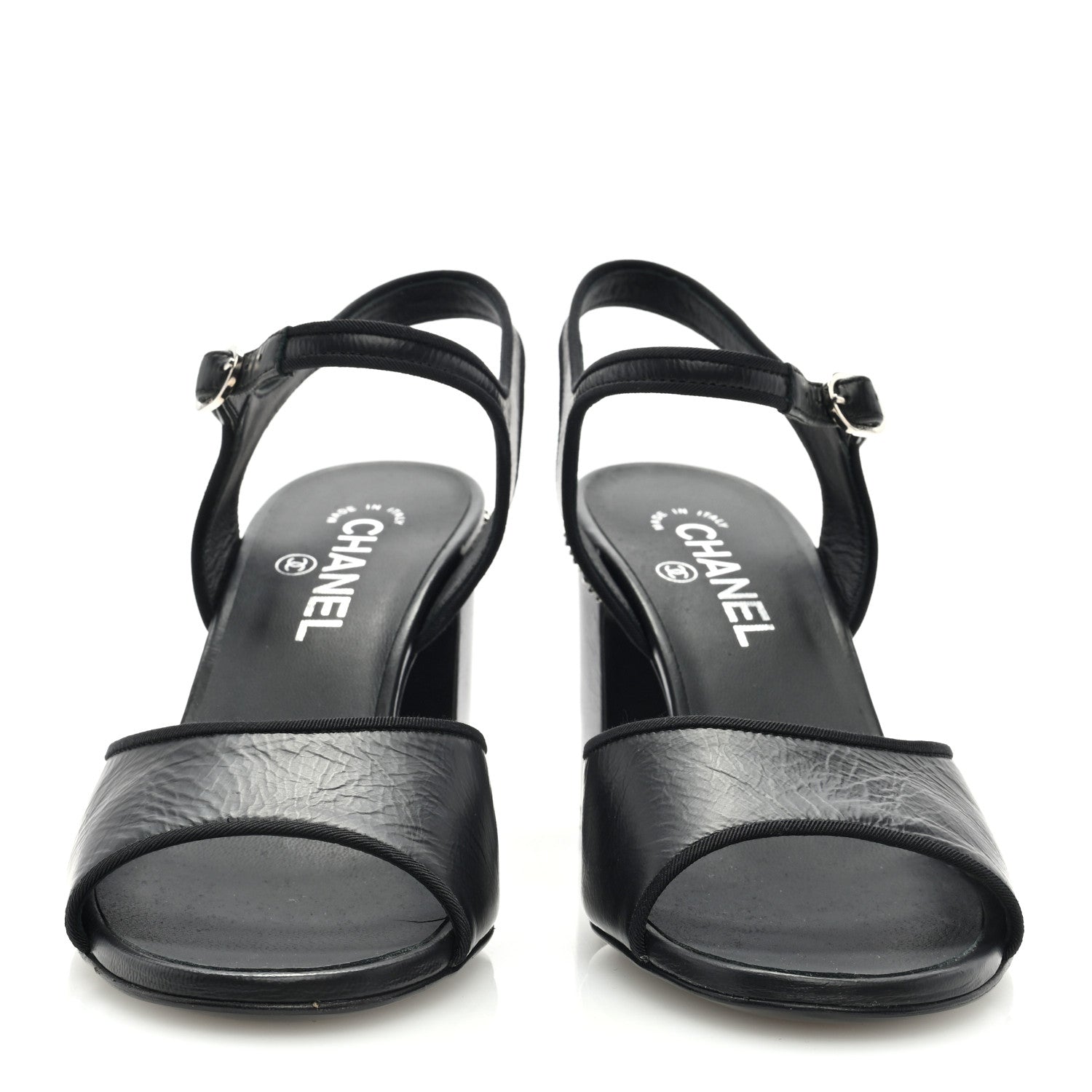 Chanel Laminated Calfskin Chain CC Sandals 38.5 Black 3 of 7
