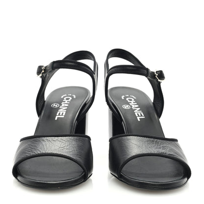 Chanel Laminated Calfskin Chain CC Sandals 38.5 Black 3 of 7