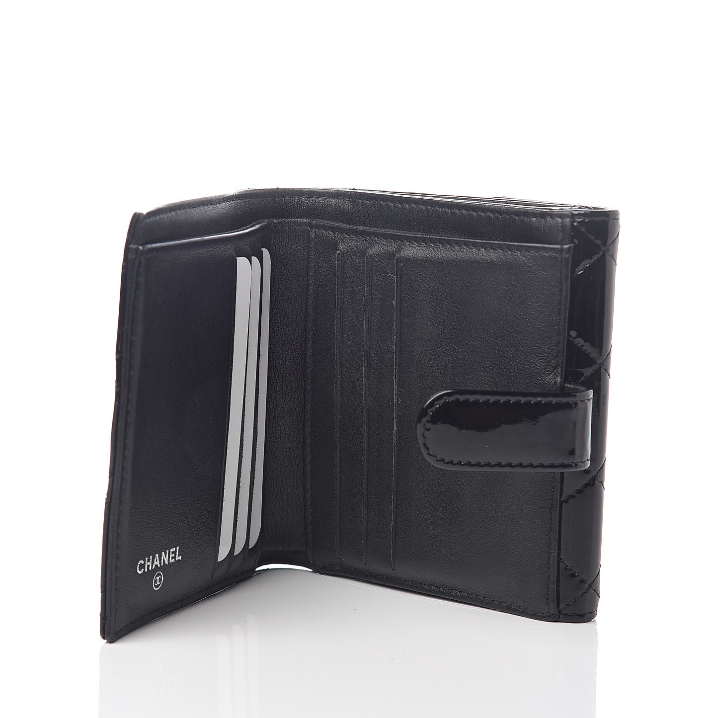 Patent Quilted Brilliant Compact Wallet Black