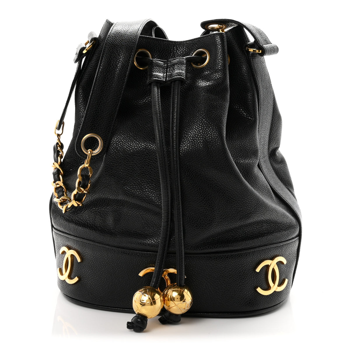 Caviar CC Drawstring Shoulder Bag Black