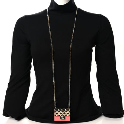 Chanel Metal Resin Lambskin Flap Bag Long Necklace Gold Pink 2 of 5