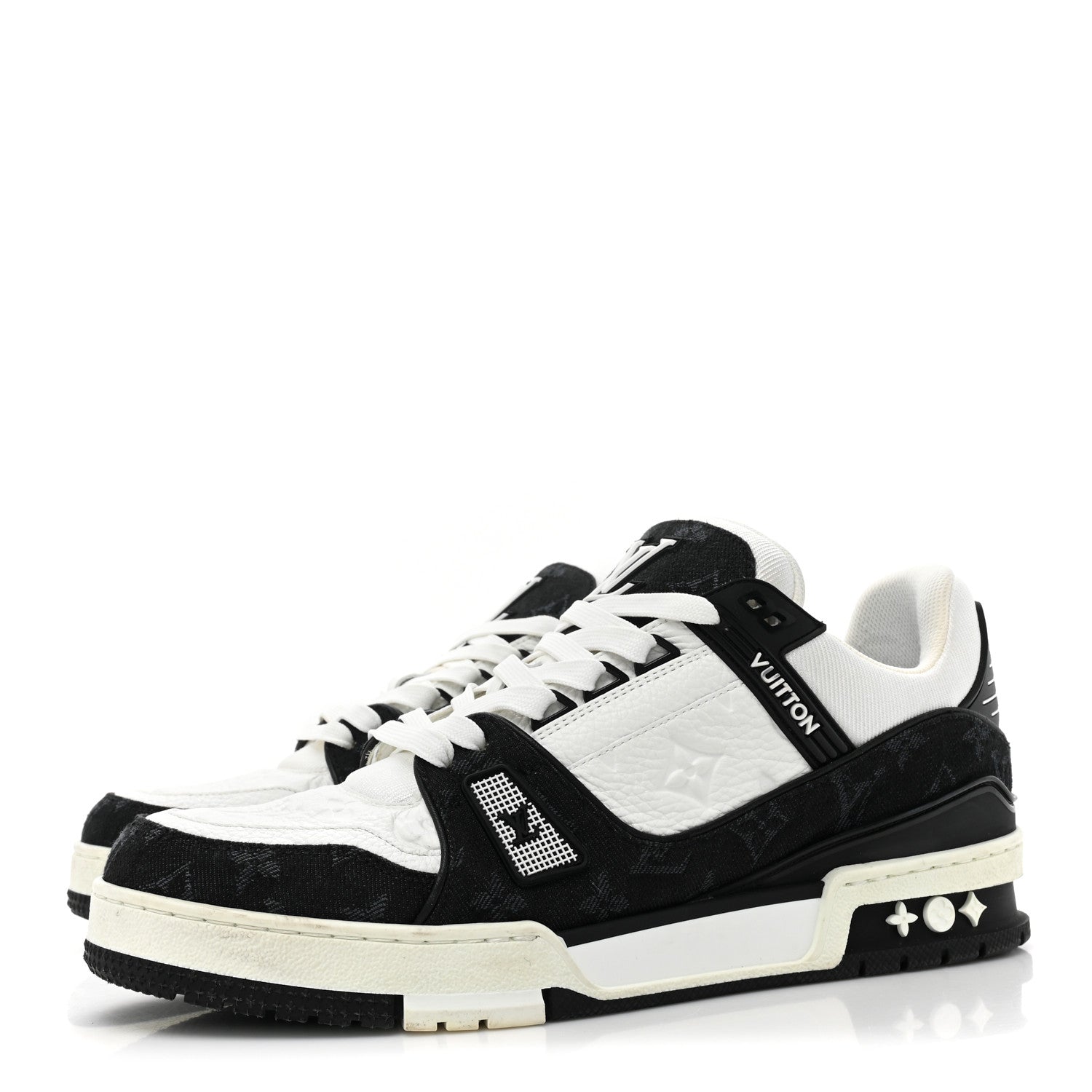 Louis Vuitton Calfskin Monogram Denim Mens LV Trainer Sneakers 8.5 Black 3 of 11
