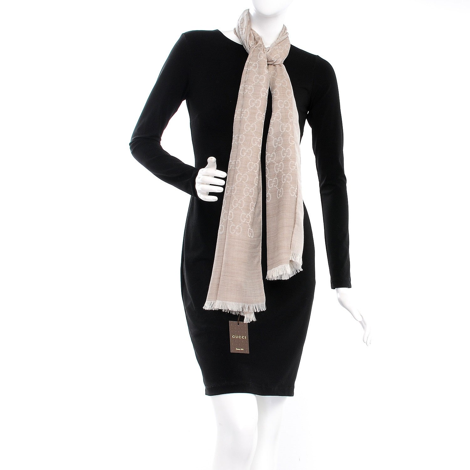 Gucci Wool Silk GG Monogram GGNat Scarf Sand 2 of 5