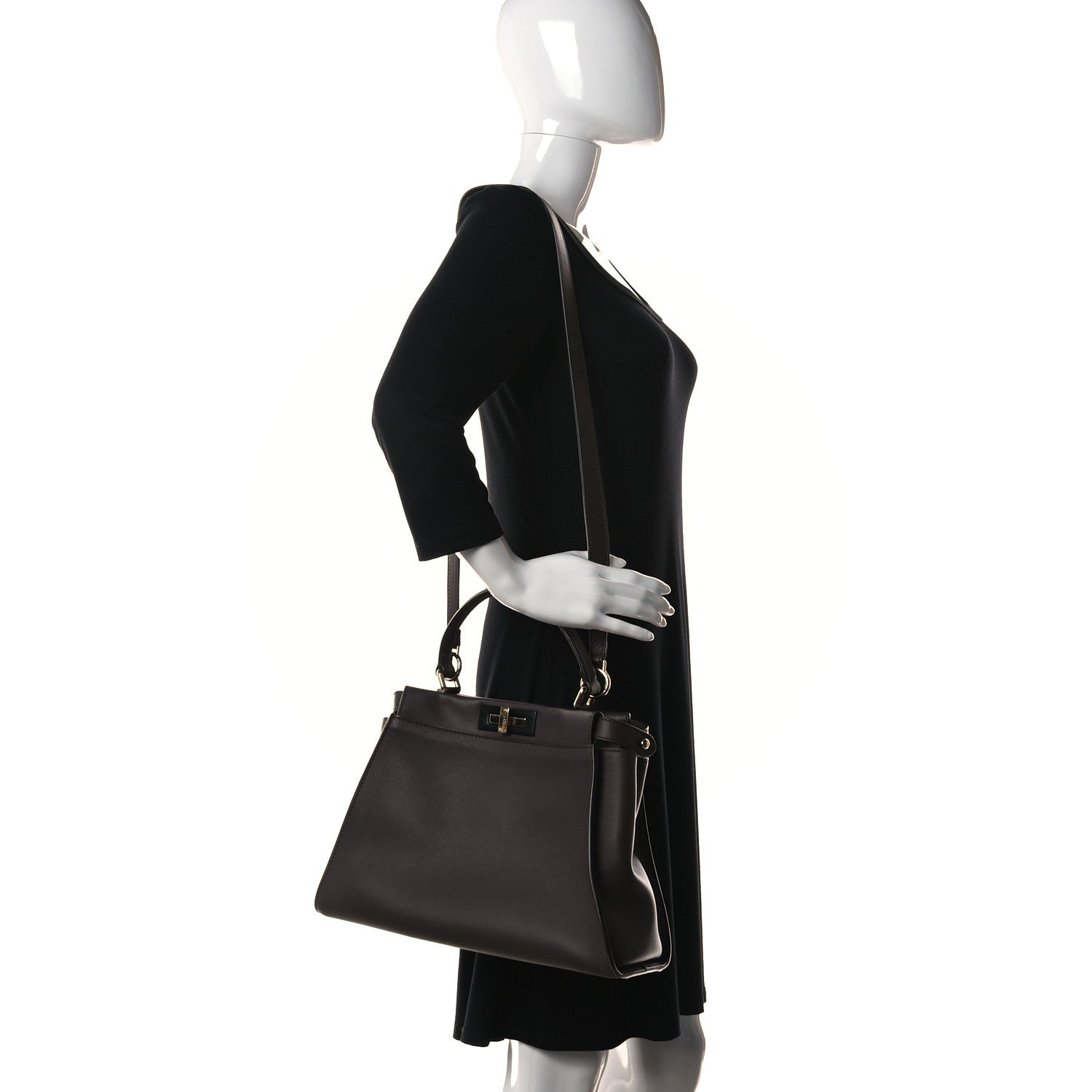 Fendi Vitello Seta Shiny Nappa Medium Peekaboo Iconic Satchel Moresco Rosa Doll 2 of 9