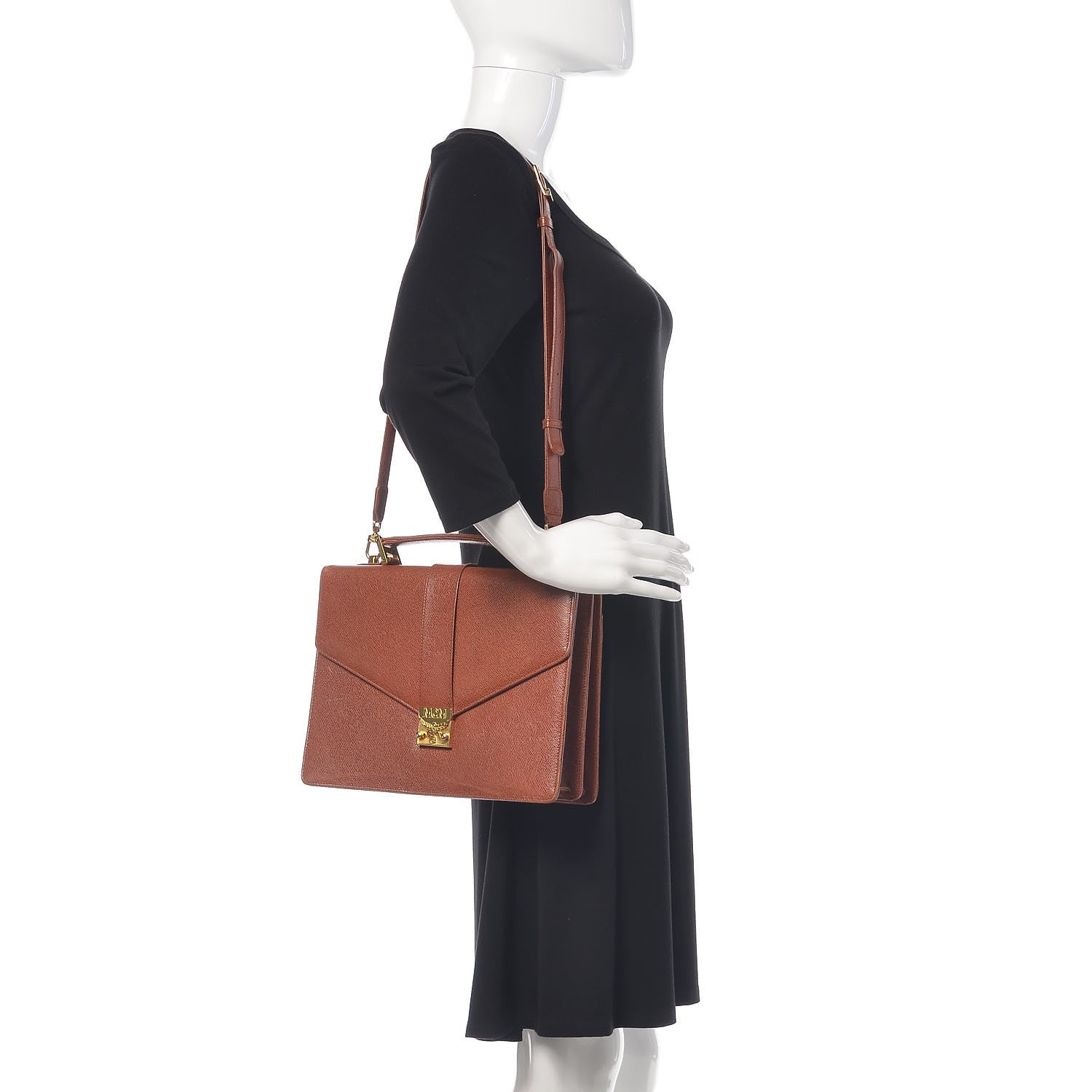 MCM Grained Calfskin Satchel Cognac 2 of 14