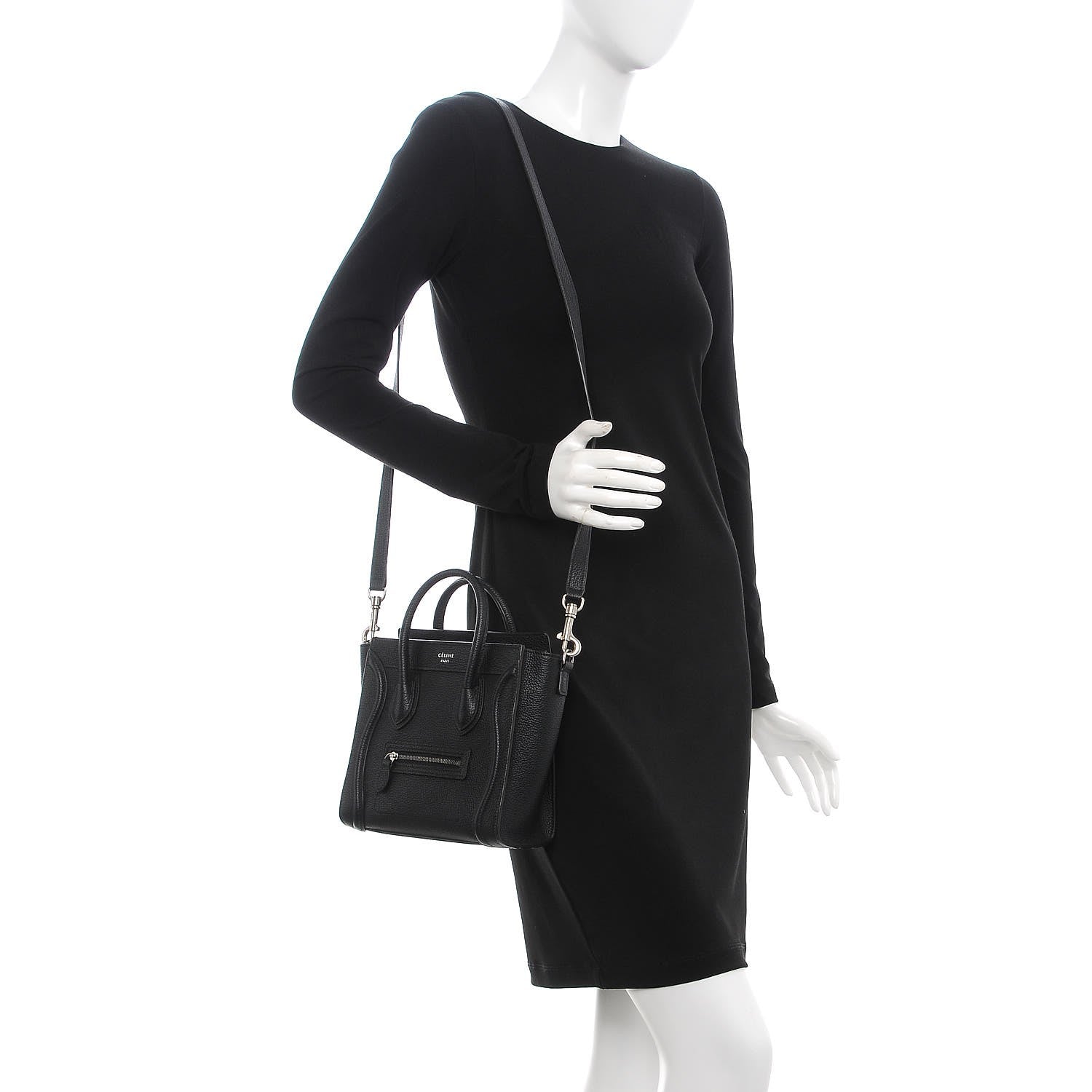 Celine Drummed Calfskin Nano Luggage Black 2 of 9