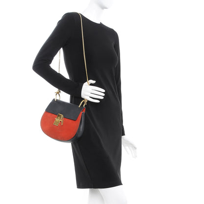 Chloe Suede Smooth Calfskin Drew Shoulder Bag Plaid Red 2 of 12