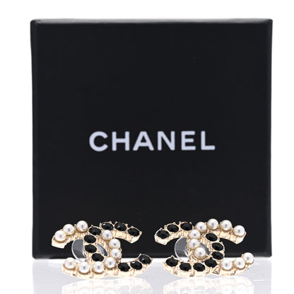 Chanel Resin Pearl CC Dazzling Domino Earrings Gold Black 5 of 5