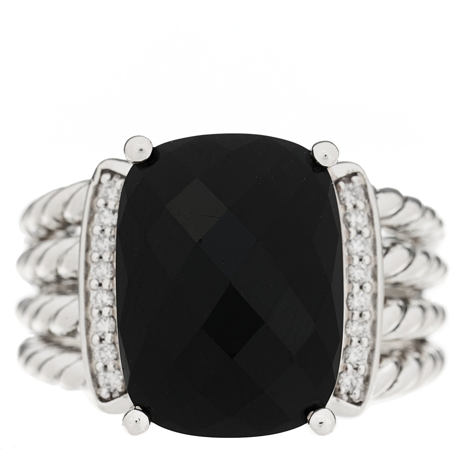 David Yurman Sterling Silver Diamond Black Onyx 16mm Wheaton Ring 60 9 1 of 4