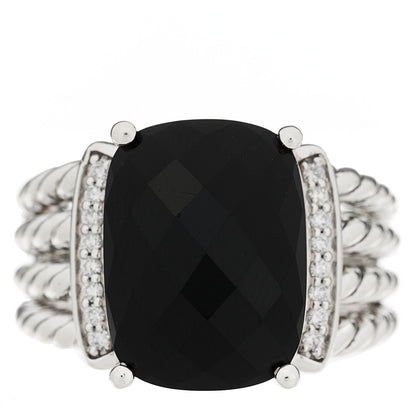 David Yurman Sterling Silver Diamond Black Onyx 16mm Wheaton Ring 60 9 1 of 4