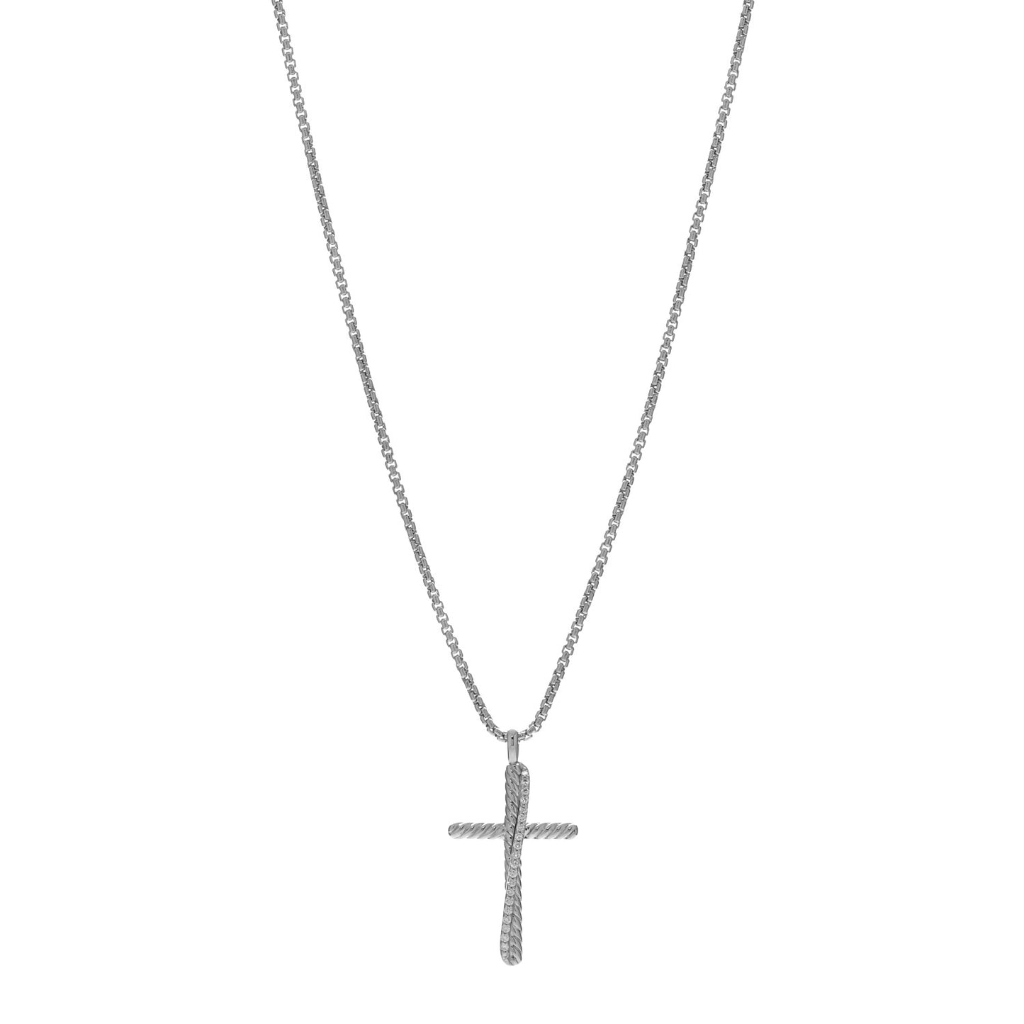 Sterling Silver Diamond 35mm Crossover Cross Necklace