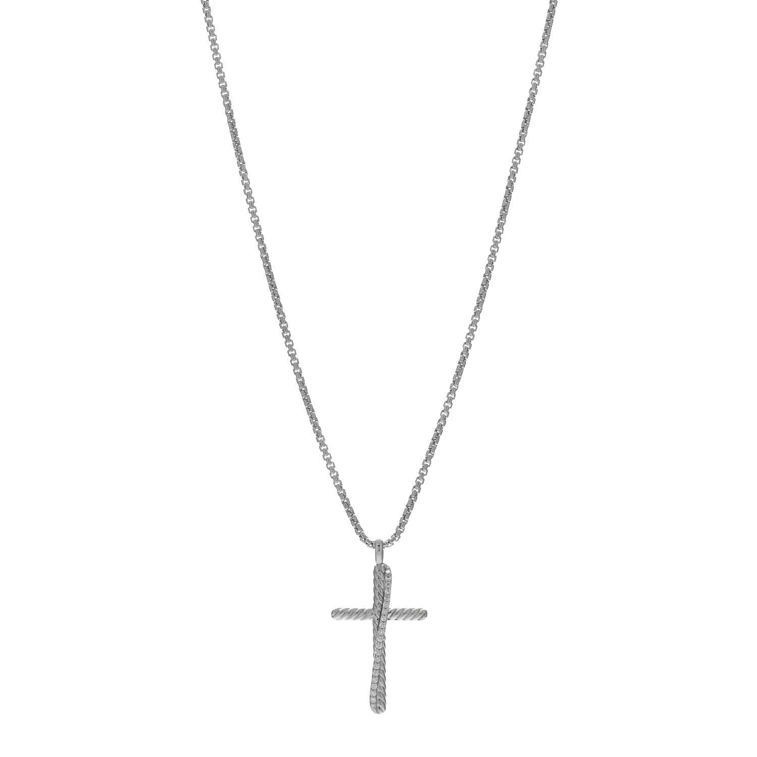 David Yurman Sterling Silver Diamond 35mm Crossover Cross Necklace 1 of 4