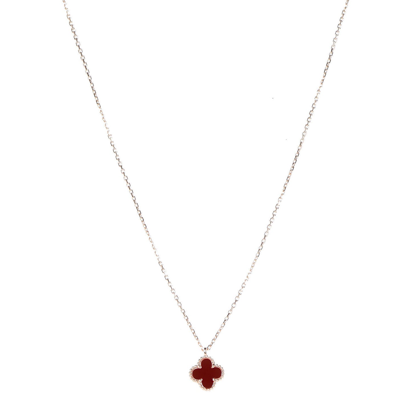 18K Rose Gold Carnelian Sweet Alhambra Pendant Necklace