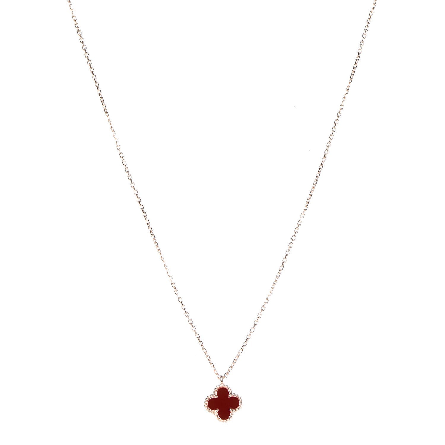 Van Cleef & Arpels 18K Rose Gold Carnelian Sweet Alhambra Pendant Necklace 1 of 7