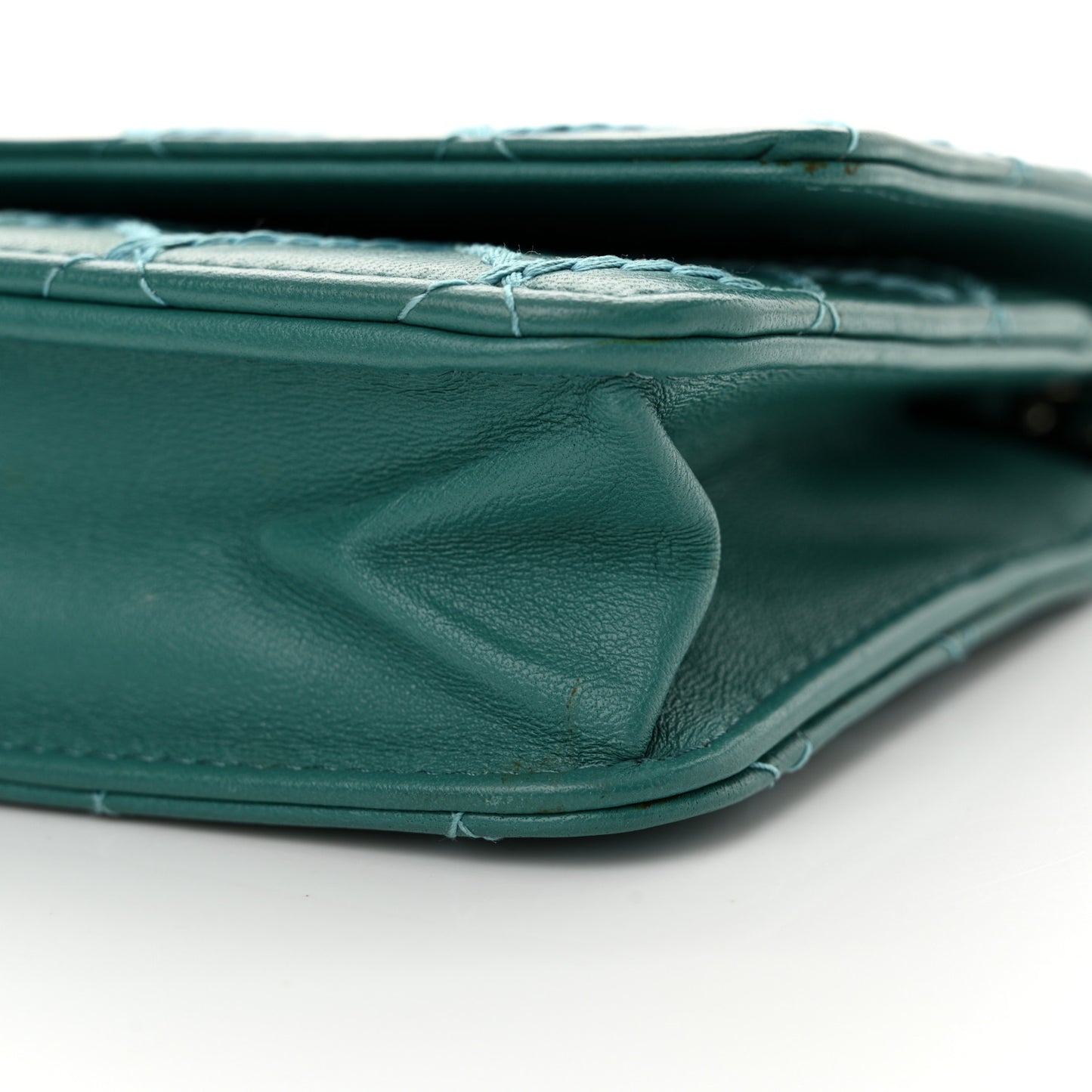 Calfskin Diamond Stitch Wallet On Chain WOC Turquoise