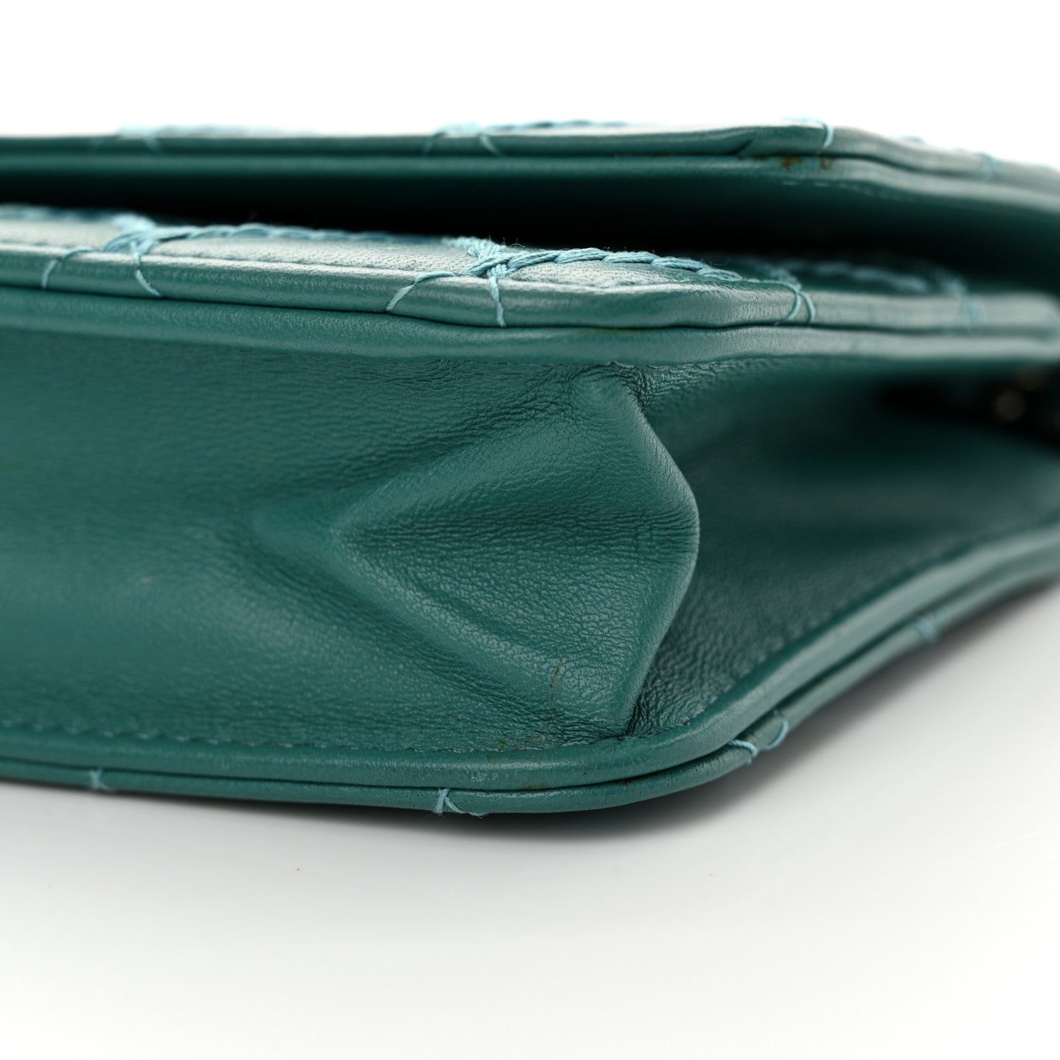 Chanel Calfskin Diamond Stitch Wallet On Chain WOC Turquoise 11 of 12