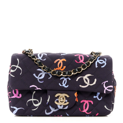 Chanel Printed Fabric Quilted Mini Rectangular Flap Black Pink Blue Yellow Orange 1 of 12