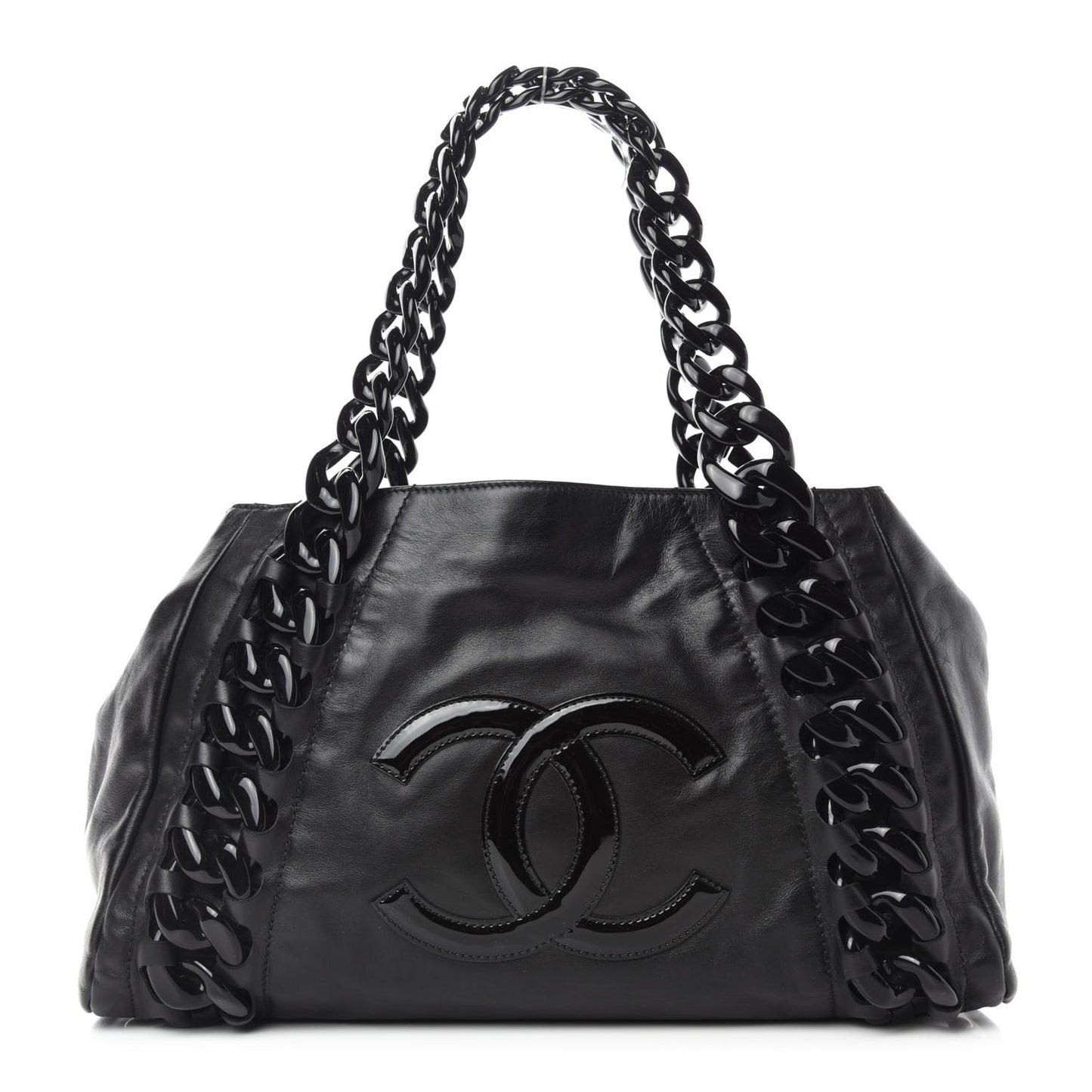 Calfskin Modern Chain Rhodoid East West Tote Black