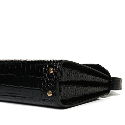 Balenciaga Shiny Calfskin Crocodile Embossed Medium Ghost Shoulder Bag Black 11 of 15
