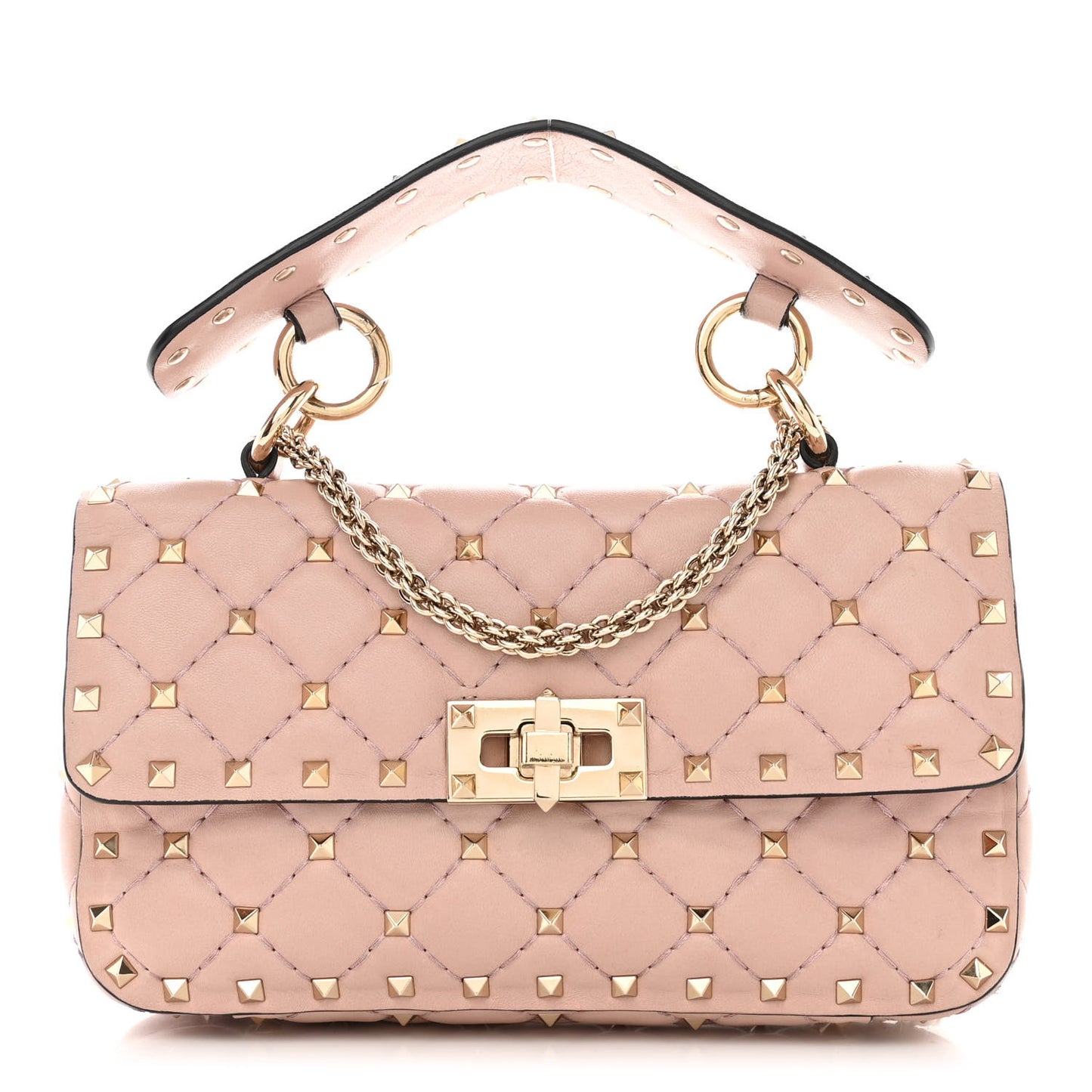 Nappa Small Rockstud Spike Shoulder Bag Water Rose