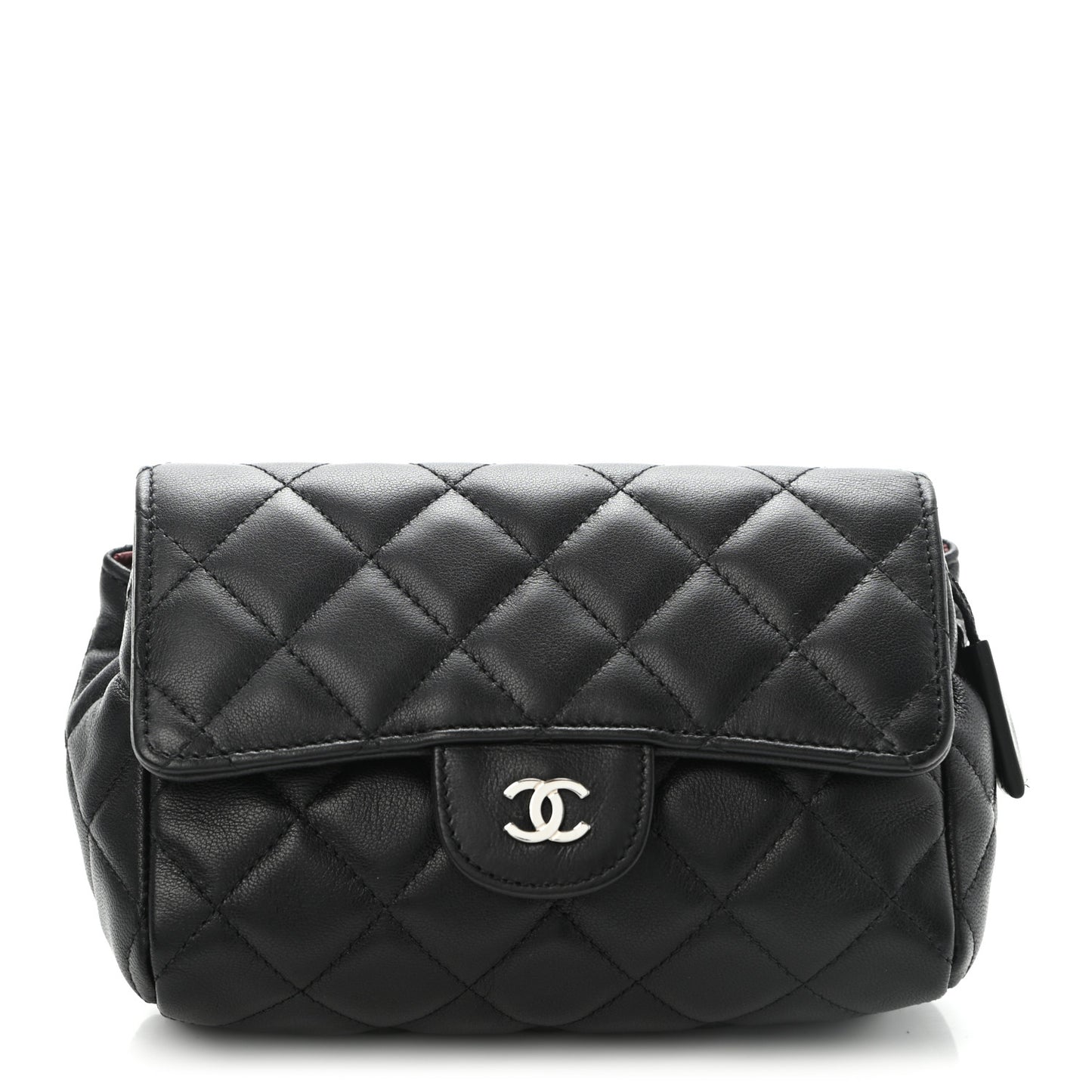 Lambskin Quilted Flap Cosmetic Case Black
