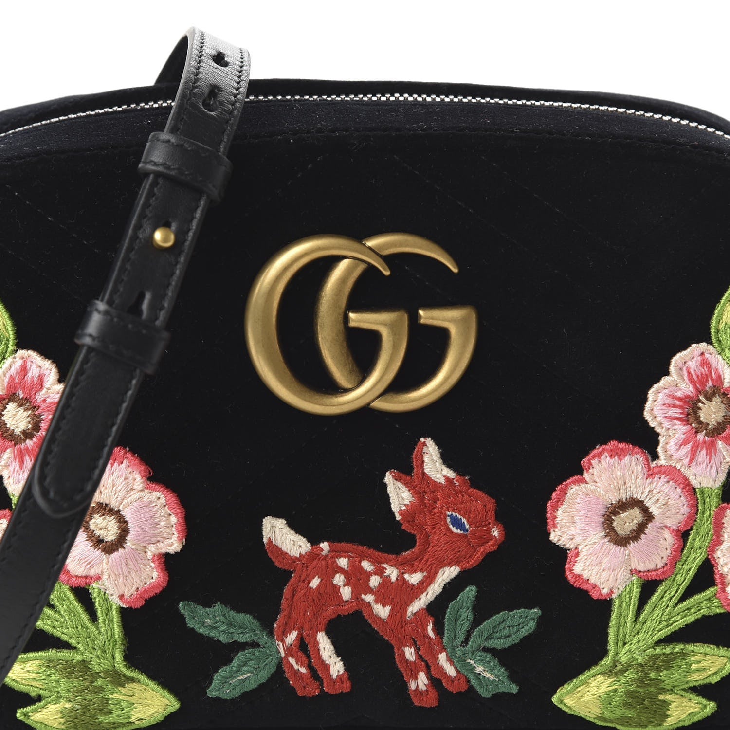 Gucci Velvet Matelasse Deer Embroidered Small GG Marmont Chain Shoulder Bag Black 10 of 10