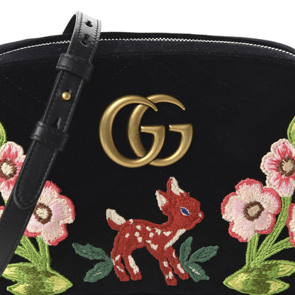 Gucci Velvet Matelasse Deer Embroidered Small GG Marmont Chain Shoulder Bag Black 10 of 10