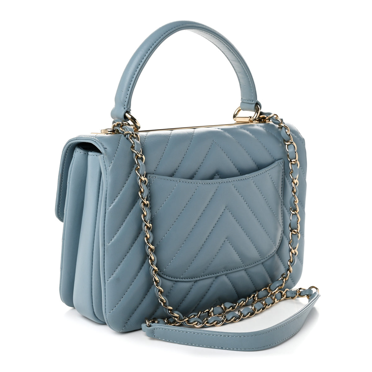 Lambskin Chevron Quilted Small Trendy CC Flap Dual Handle Bag Blue